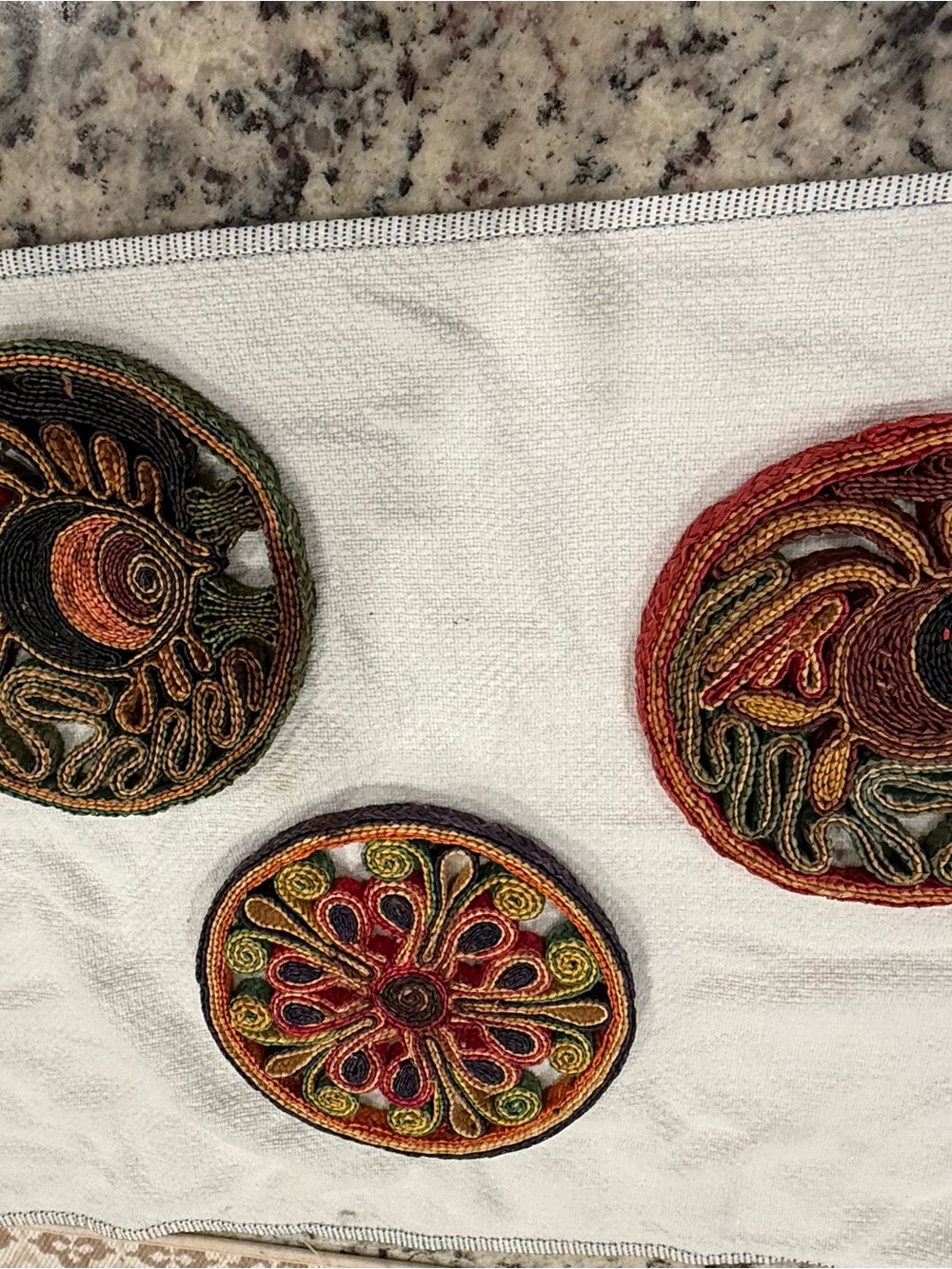 Handcrafted Multicolor Embroidered Coasters - Set of 3